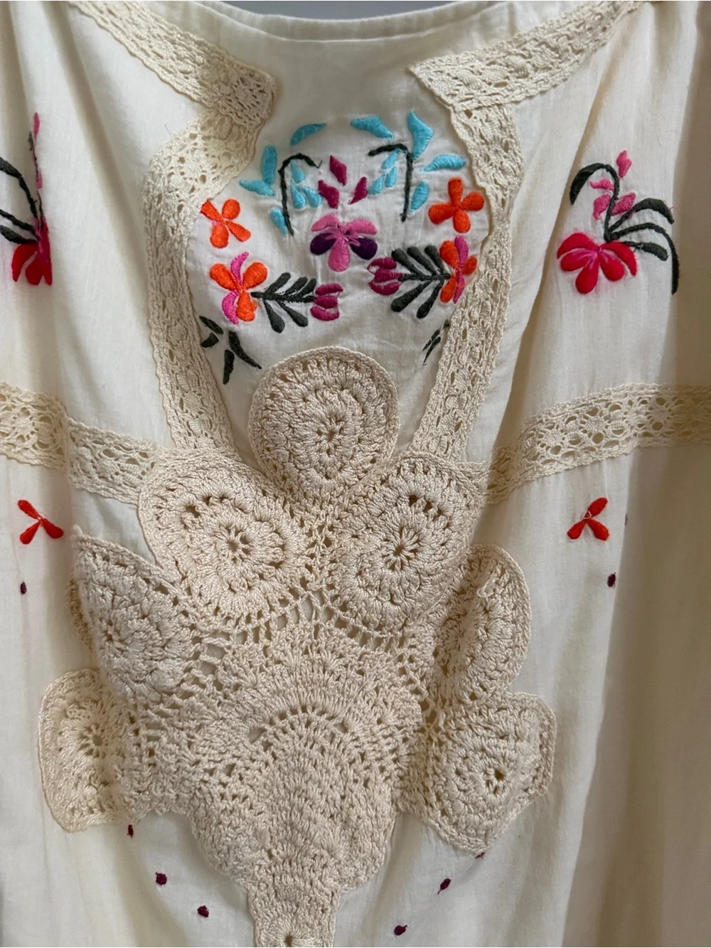Vintage Free People Cream Embroidered Crochet Skirt
